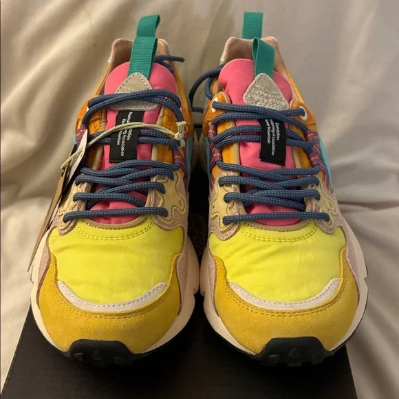 NWT Flower Mountain YAMANO 3 Yellow Light Lime Pink Suede Trainers - Picture 9 of 16